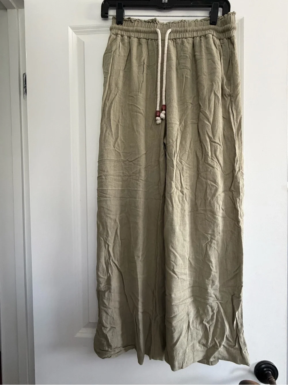 Zara Olive Drawstring Wide-Leg Linen Joggers